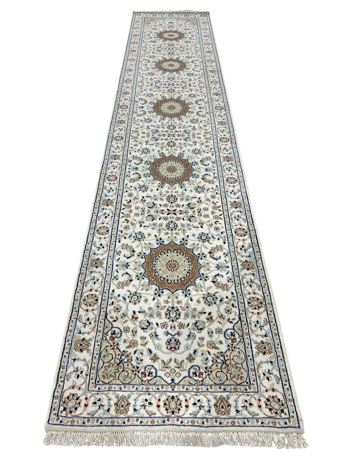 Hand-Knotted Nain Design Hall Runner 379x81 cm | Rug#32207