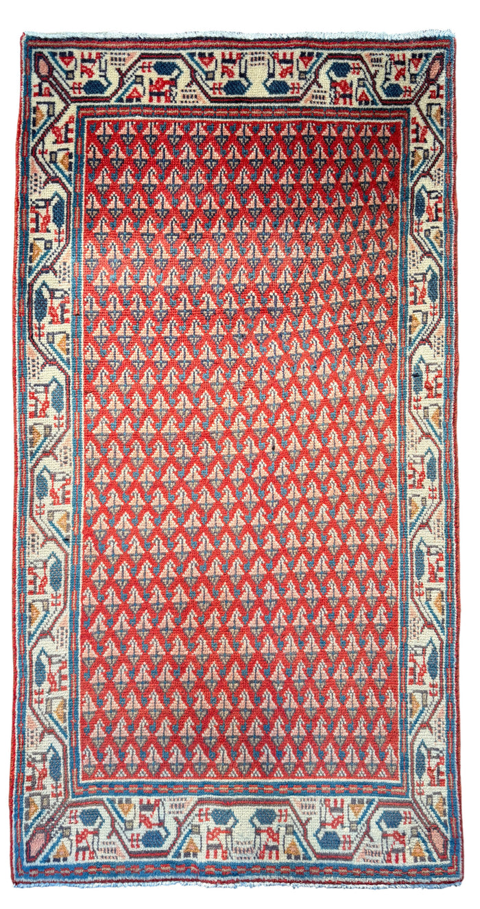 Vintage Sarouk poshtie, circa 1960,125x65cm | Rug# 4180