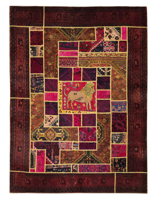 Vintage patchwork, Modern modification of overdyed fragments, Persia, Size 259x189 cm | Rug# 5780
