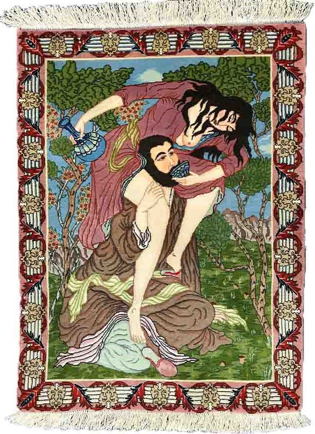 Superfine Omar Khayyam scene Pictorial Rug, Persia 90x67cm | Rug# 6212