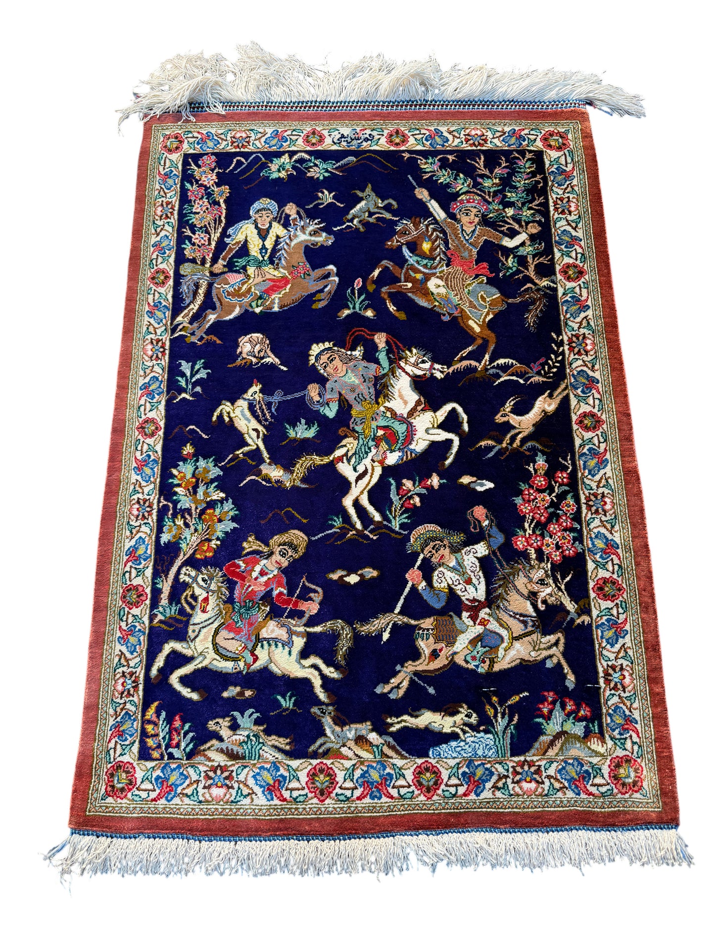 Pure Caspian silk Qum, signed Sharifi,77x55cm | Rug# 6419