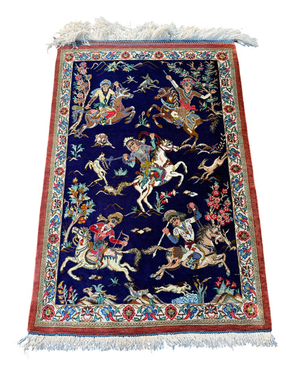 Pure Caspian silk Qum, signed Sharifi,77x55cm | Rug# 6419