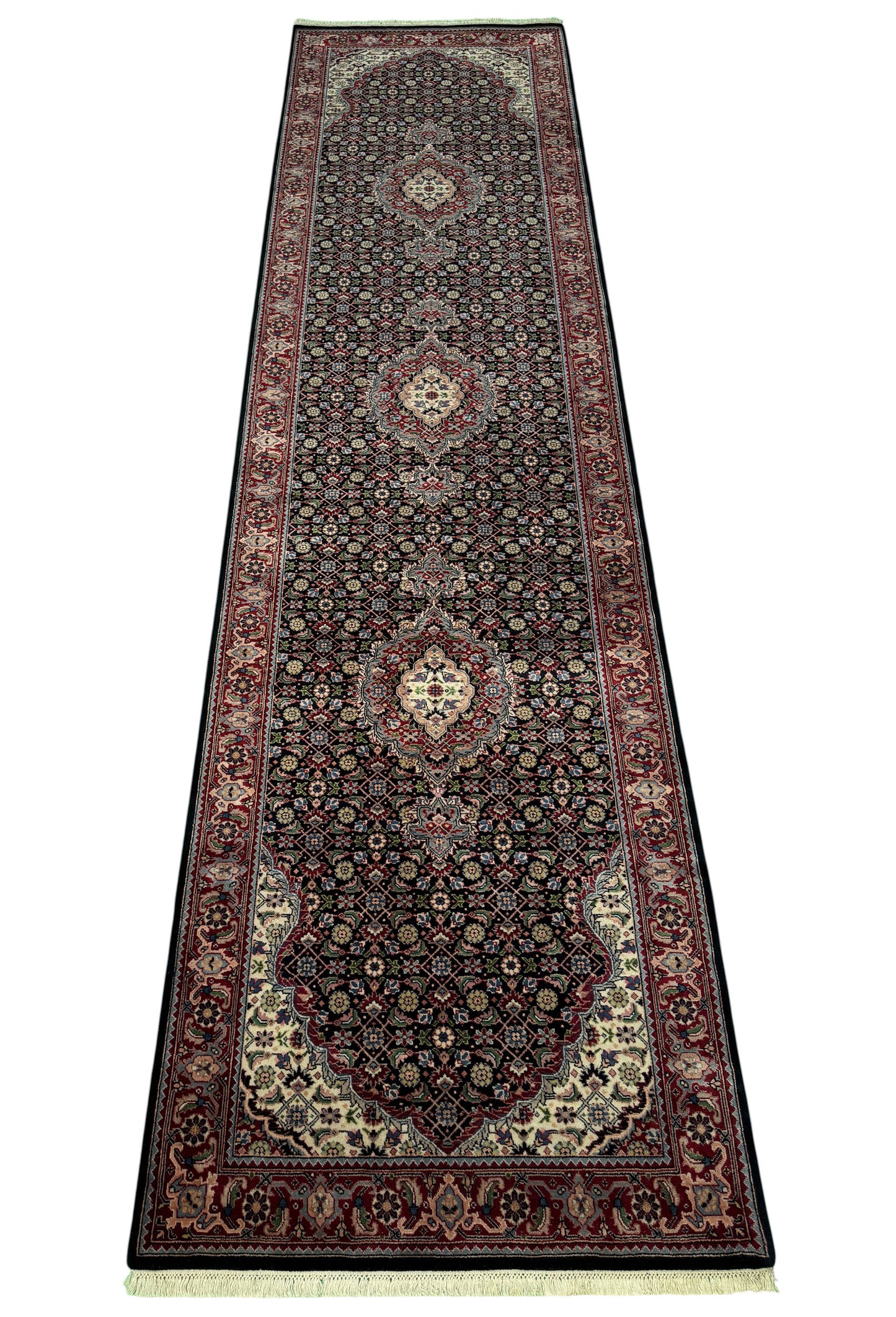 Superfine Amritsar, Tabriz Mahi design, NZ wool pile 396x102 cm | Rug# 9945