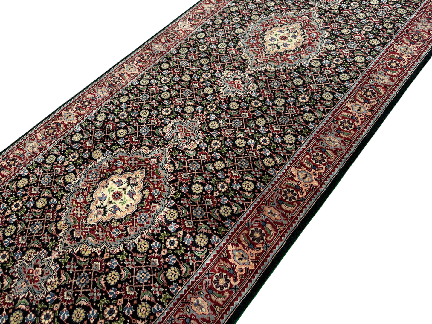 Superfine Amritsar, Tabriz Mahi design, NZ wool pile 396x102 cm | Rug# 9945