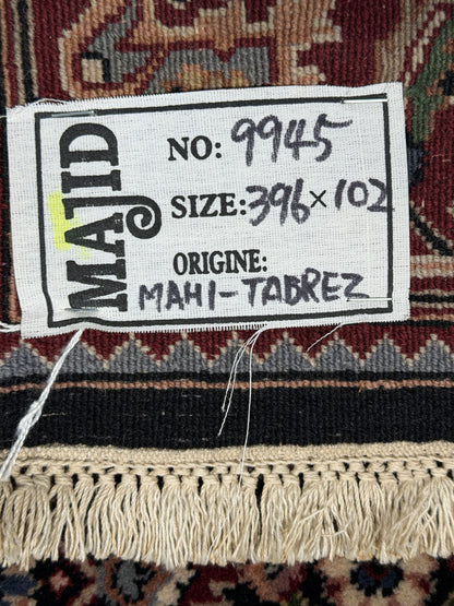 Superfine Amritsar, Tabriz Mahi design, NZ wool pile 396x102 cm | Rug# 9945