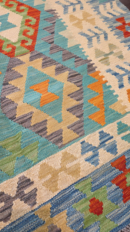 Flat-weave Maimaneh kilim, vegetable dyes, HSW, Afghan  175x125 cm | Rug# 26136 (sold)