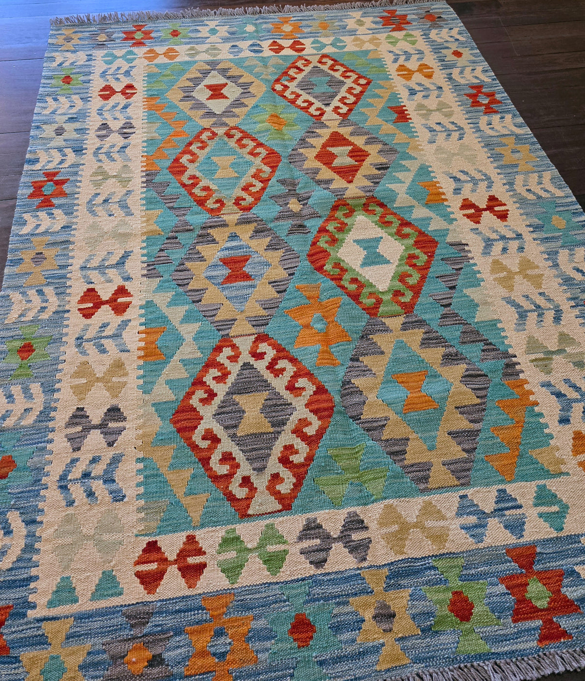 Flat-weave Maimaneh kilim, vegetable dyes, HSW, Afghan  175x125 cm | Rug# 26136 (sold)