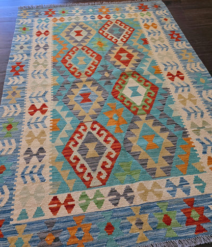 Flat-weave Maimaneh kilim, vegetable dyes, HSW, Afghan  175x125 cm | Rug# 26136 (sold)