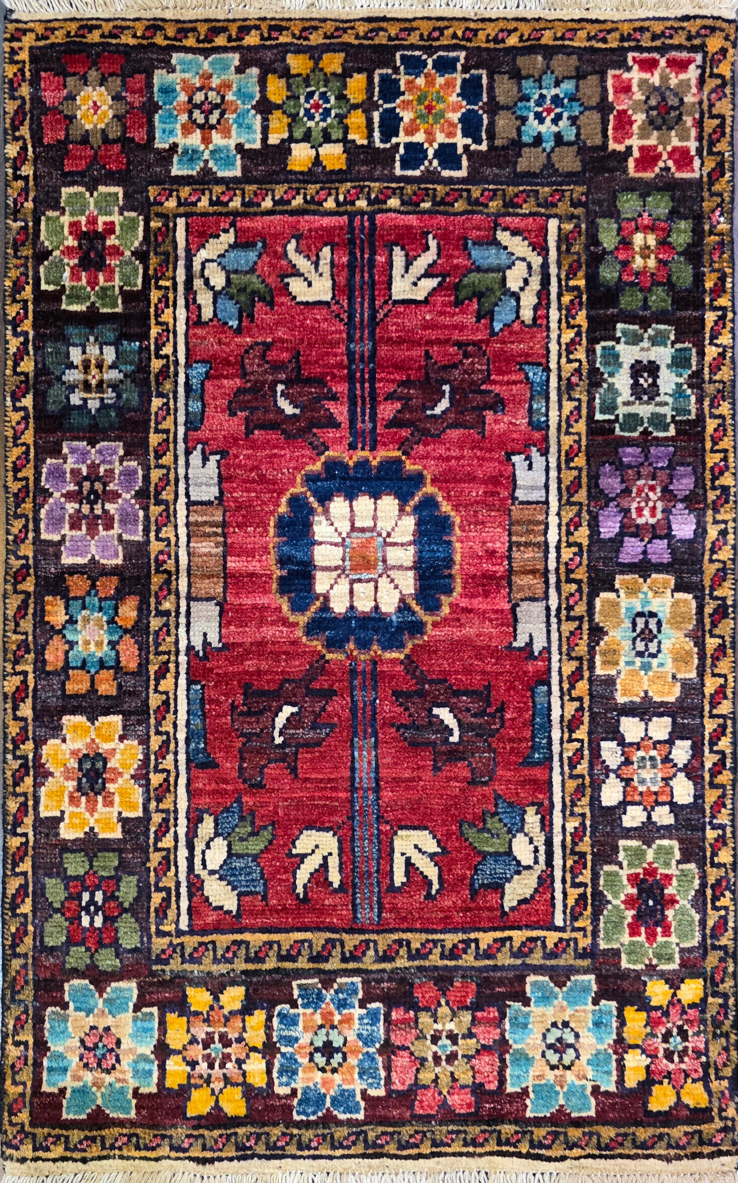 Turkmen-weave sampler rug, wool pile, HSW, Afghan 95x60cm | Rug# 27378