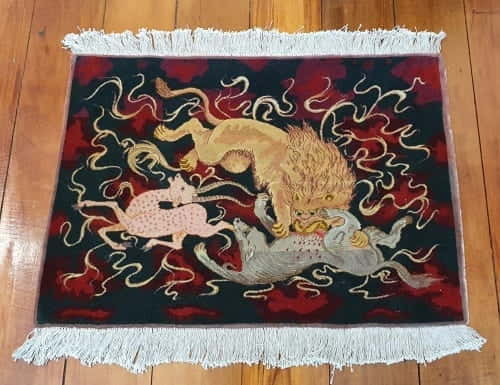 Rug# 20011, Tehran weave Tabriz knots, Arabzadeh Studio, Hunting scene c.1975,collectable, size 75x54 cm, RRP$1500, on special $550 (2)