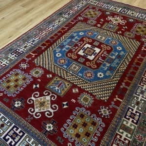 Rug# 26025, Afghan Turkaman weave, handspun wool pile, vegetable dyes, Kazak design, c.2010, size 273x181 cm, RRP $3000, on special $1200 (2)