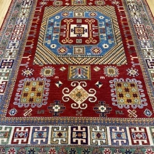 Rug# 26025, Afghan Turkaman weave, handspun wool pile, vegetable dyes, Kazak design, c.2010, size 273x181 cm, RRP $3000, on special $1200 (5)