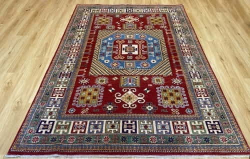 Rug# 26025, Afghan Turkaman weave, handspun wool pile, vegetable dyes, Kazak design, c.2010, size 273x181 cm, RRP $3000, on special $1200