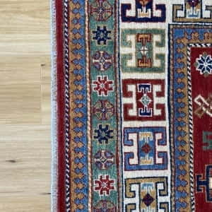 Rug# 26025, Afghan Turkaman weave, handspun wool pile, vegetable dyes, Kazak design, c.2010, size 273x181 cm, RRP $3000, on special $1200 (6)