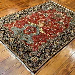 Rug# 5852, vintage Qum wool pile, circa 1945, silk inlay, immaculate, Persia, size 210x140 cm, RRP $8000 , on special $3000 (2)