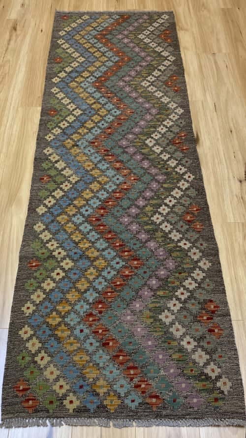 Rug# 25882, superinfe Afghan flatweave Kilim , modern design, veg.dyes, size 243x76 cm, $600, on special $250