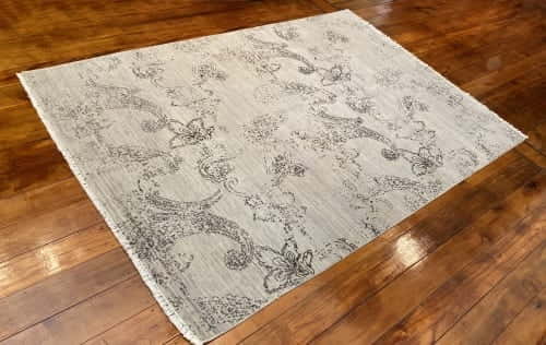 Rug# 30207, Agra Modern, transitional Paisley, wool and silk, 11x11 quality, size 279x184 cm, RRP $5500, on special $1650 (2)