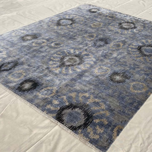Rug# 30814, Custom made Agra carpet, South East Asia Ikat design, hand spun bamboo silk pile, India, size 295x237 cm