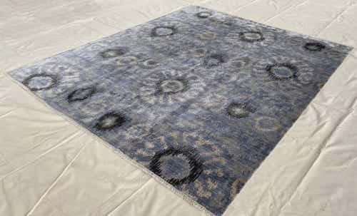 Rug# 30814, Custom made Agra carpet, South East Asia Ikat design, hand spun bamboo silk pile, India, size 295x237 cm