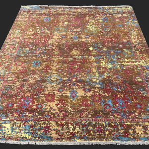 Rug# 30898, new Erased Heritage design, vegetable dyes, very fine wool & art silk pile, size 324x247 cm (4)