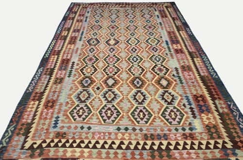 Rug# 24418, Superfine Afghan flatweave Kilim, modern design, veg dyes, size 483x318 cm, RRP $4600, on special $1840