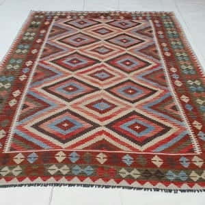 Rug# 24469, Superfine Afghan flatweave Kilim, modern design, veg dyes, size 294x206 cm, RRP $1800, on special $720