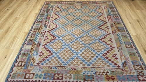 Rug# 25124, superinfe Afghan flatweave Kilim , modern design, veg.dyes, size 237x180 cm, $1400, on special $550