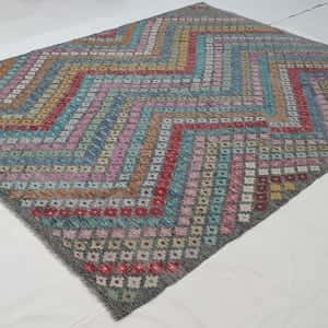 Rug# 25640, Superfine Afghan flatweave Kilim, modern design, veg dyes, size 271x214 cm, RRP $1750, on special $700 (2)