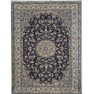 Rug# 10071, Vintage 6LA Nain , c.1970, Shahabbassi Medallion design, wool & silk pile, Pahlavi era, 800k KPSQM, immaculate, Persia, size 378x264 cm (2)