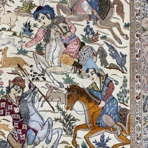 Rug# 10098, Masterweaver Pictorial Isfehan, c.1980, silk base and inlay, 900,000 KPSQM, Persia, size 224x140 cm (4)