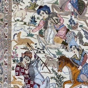 Rug# 10098, Masterweaver Pictorial Isfehan, c.1980, silk base and inlay, 900,000 KPSQM, Persia, size 224x140 cm (5)