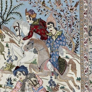 Rug# 10098, Masterweaver Pictorial Isfehan, c.1980, silk base and inlay, 900,000 KPSQM, Persia, size 224x140 cm (6)
