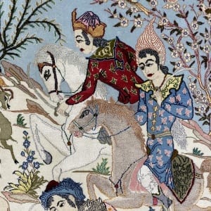 Rug# 10098, Masterweaver Pictorial Isfehan, c.1980, silk base and inlay, 900,000 KPSQM, Persia, size 224x140 cm (7)