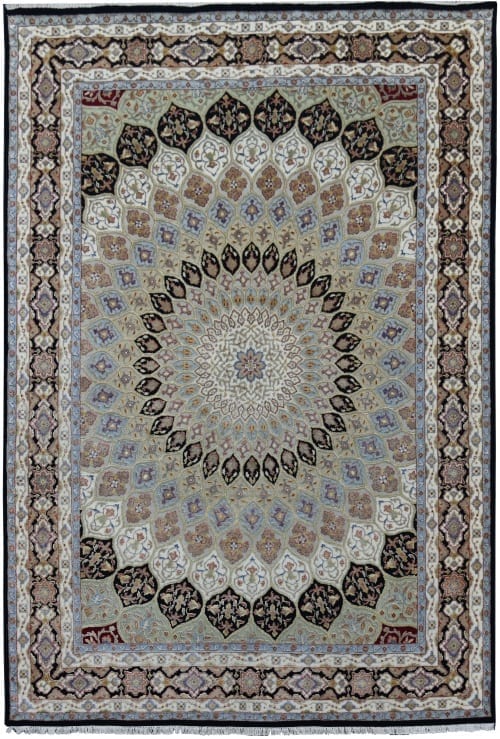 Rug# 31118, Classic Dome design wool & silk pile, woven in Jaipur, 400K. KPSQM, Persian knots, India, size 253x175 cm