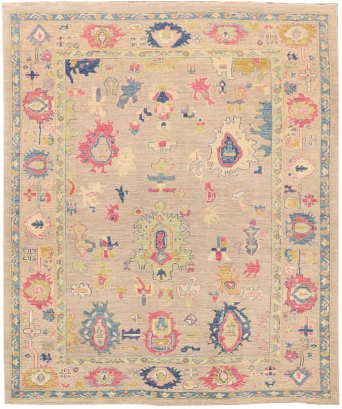 Rug# 26289, Afghan Turkaman weave, 17th c Oushak inspired, Veg dyes, Size 299x250 cm