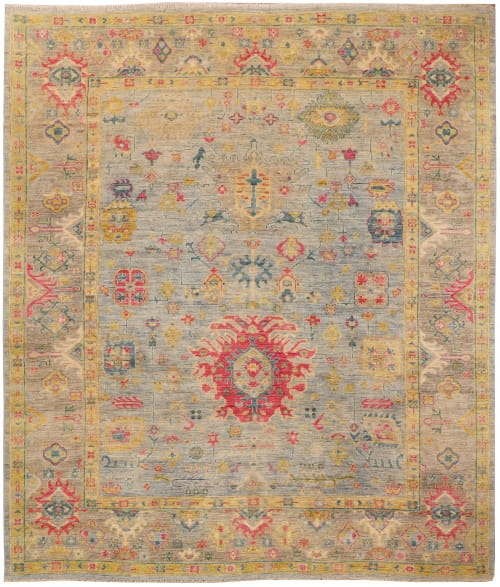 Rug# 26290, Afghan Turkaman weave, 17th c Oushak inspired, Veg dyes, Size 296x256 cm