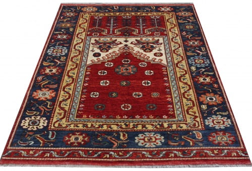 Rug# 26329, AfghanTurkaman weave,17th c Oushak prayer inspired, Veg dyes, Size197x153cm, RRP $4000 (2)