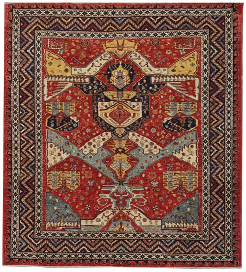 Rug# 26331, AfghanTurkaman weave,19th c Caucasian inspired, handspun wool, Veg dyes, Size 293x245 cm, RRP $8000 (2)