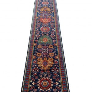 Rug# 24311, Afghan Turkaman weave, 19th c caucasian design, handspun wool pile & vegetable dyes, Size 482x82 cm (1)