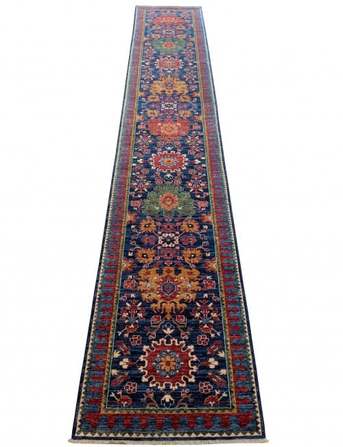 Rug# 24311, Afghan Turkaman weave, 19th c caucasian design, handspun wool pile & vegetable dyes, Size 482x82 cm (1)