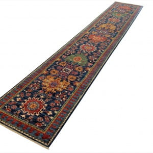 Rug# 24311, Afghan Turkaman weave, 19th c caucasian design, handspun wool pile & vegetable dyes, Size 482x82 cm (2)