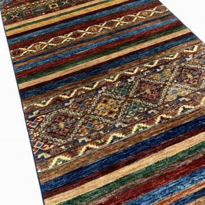 Rug# 26394. Afghan Turkaman, Khorjeen design, woven by women artisans, HSW, Veg dyes, Size 1205x95 cm (2)