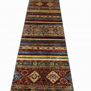 Rug# 26394. Afghan Turkaman, Khorjeen design, woven by women artisans, HSW, Veg dyes, Size 1205x95 cm