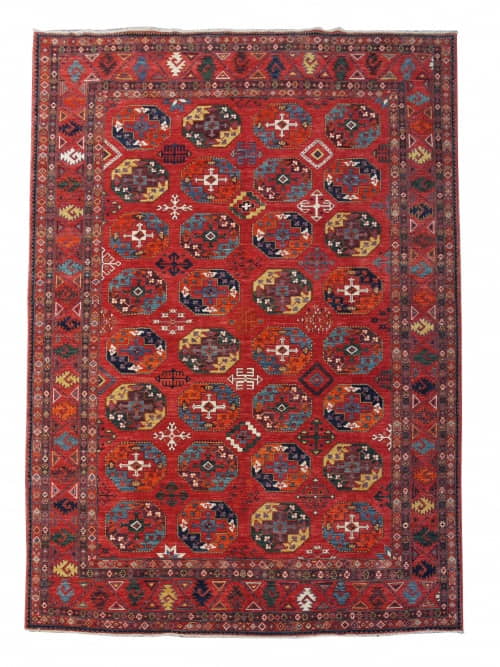 Rug# 26344, Ersari weave Turkaman, antique Temirdshin Gol design, veg dyes, size 410x309 cm (2)