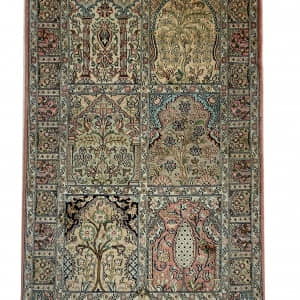 Rug# 31199, Fine Srinagar, 100% silk pile on a cotton warp and weft, Garden design, Kashmir , India, Size 122x79 cm (2)