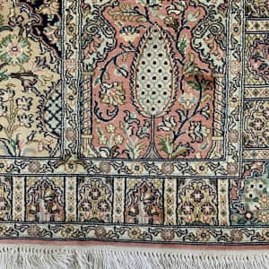 Rug# 31199, Fine Srinagar, 100% silk pile on a cotton warp and weft, Garden design, Kashmir , India, Size 122x79 cm (4)