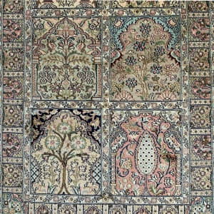 Rug# 31199, Fine Srinagar, 100% silk pile on a cotton warp and weft, Garden design, Kashmir , India, Size 122x79 cm (5)