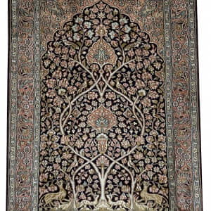 Rug# 31201 Fine Srinagar, 100% silk pile on a cotton warp and weft, Mogul Tree Of Life , Kashmir , India, Size 130x84 cm (2)