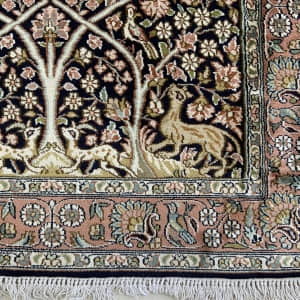 Rug# 31201 Fine Srinagar, 100% silk pile on a cotton warp and weft, Mogul Tree Of Life , Kashmir , India, Size 130x84 cm (4)