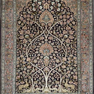 Rug# 31201 Fine Srinagar, 100% silk pile on a cotton warp and weft, Mogul Tree Of Life , Kashmir , India, Size 130x84 cm (5)